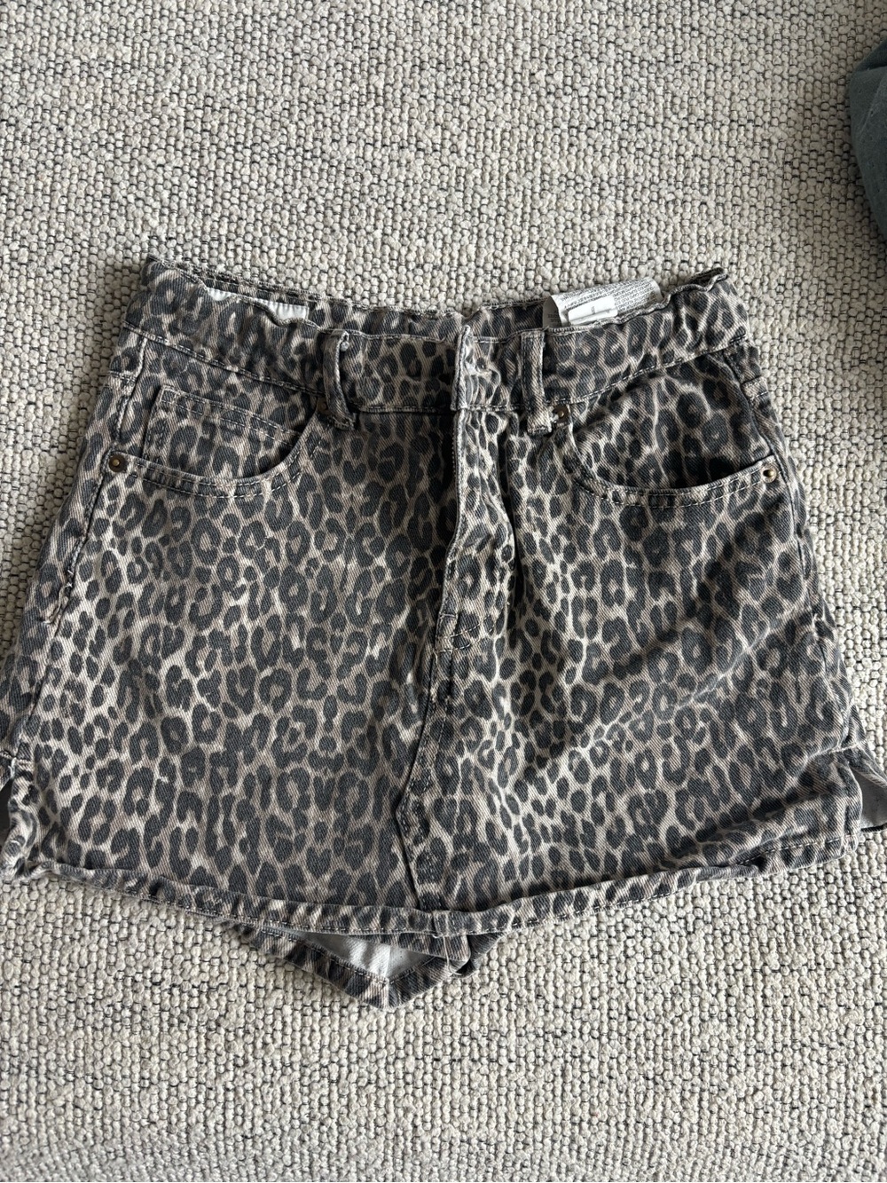 Zara Gray Leopard Print Denim Shorts